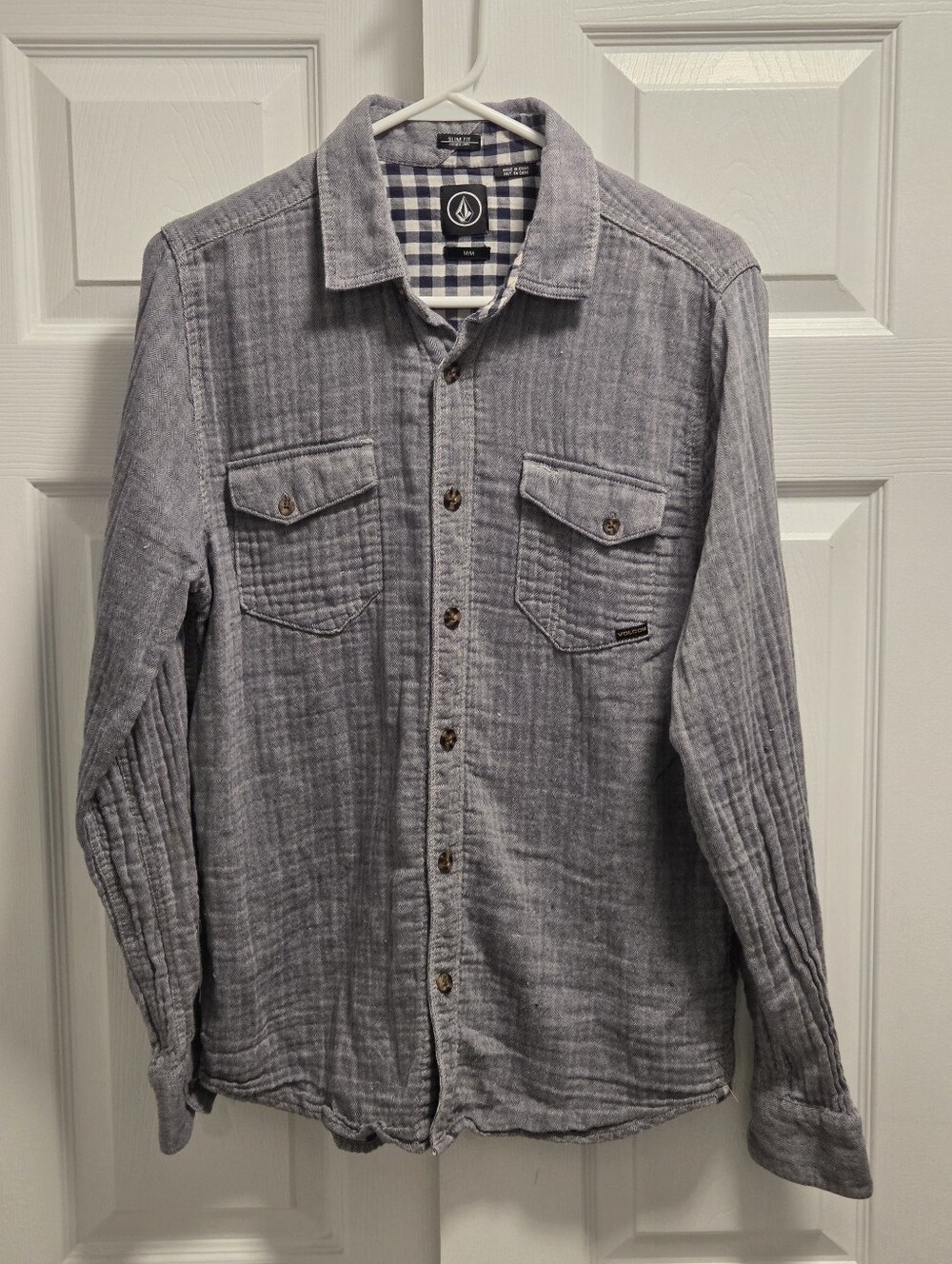 (5/$25) Volcom Gray Longsleeve Slim Fit Button-Up Shirt - Size Medium